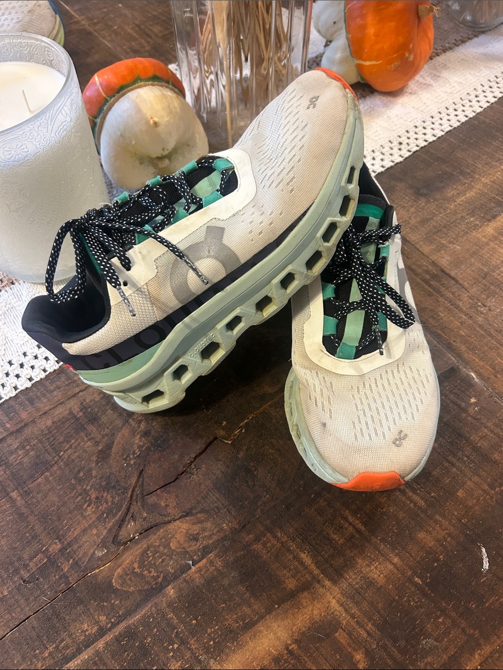 On Running Women's Athletic Shoes in Mint, Black and Orange